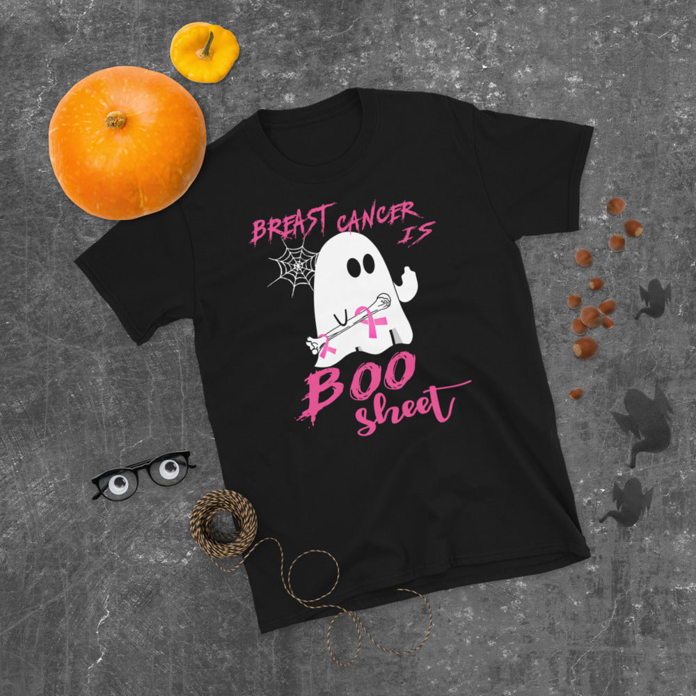 Breast Cancer Awareness Halloween Ghost Breast Cancer Is Boo Sheet Unisex T-Shirt