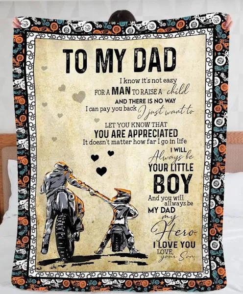 To My Dad My Dad My Hero I Love You Motorcycle Fleece Blanket Gift For Dad From Son To Dad Home Decor Bedding Couch Sofa Soft And Comfy Cozy