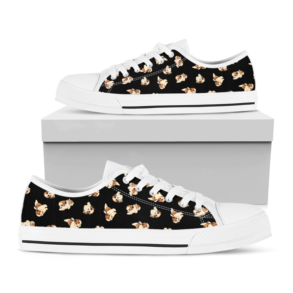 Shih Tzu Puppy Pattern Print White Low Top Shoes