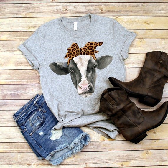 Cow with Leopard Bandana Shirt Cow T Shirt Heifer Shirt Southern Shirt Country Girl Shirts