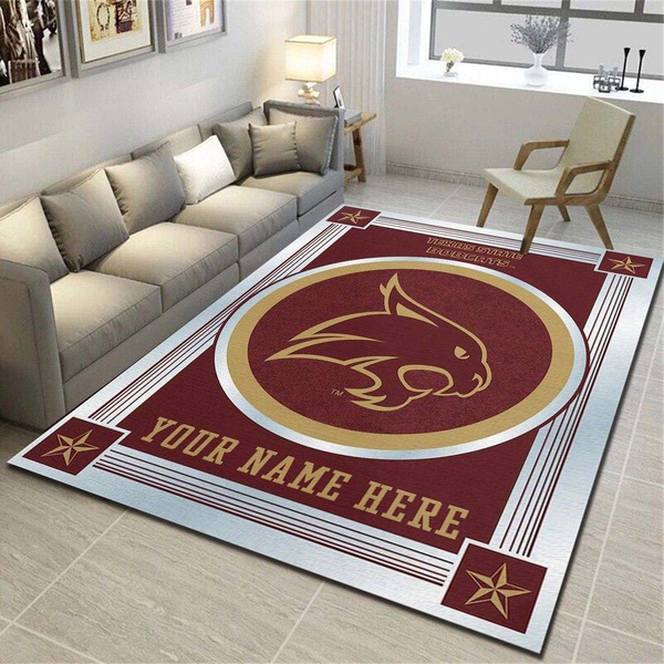 Texas State Bobcats Personalized Rug, Team Living Room Carpet, Customized Floor Decor