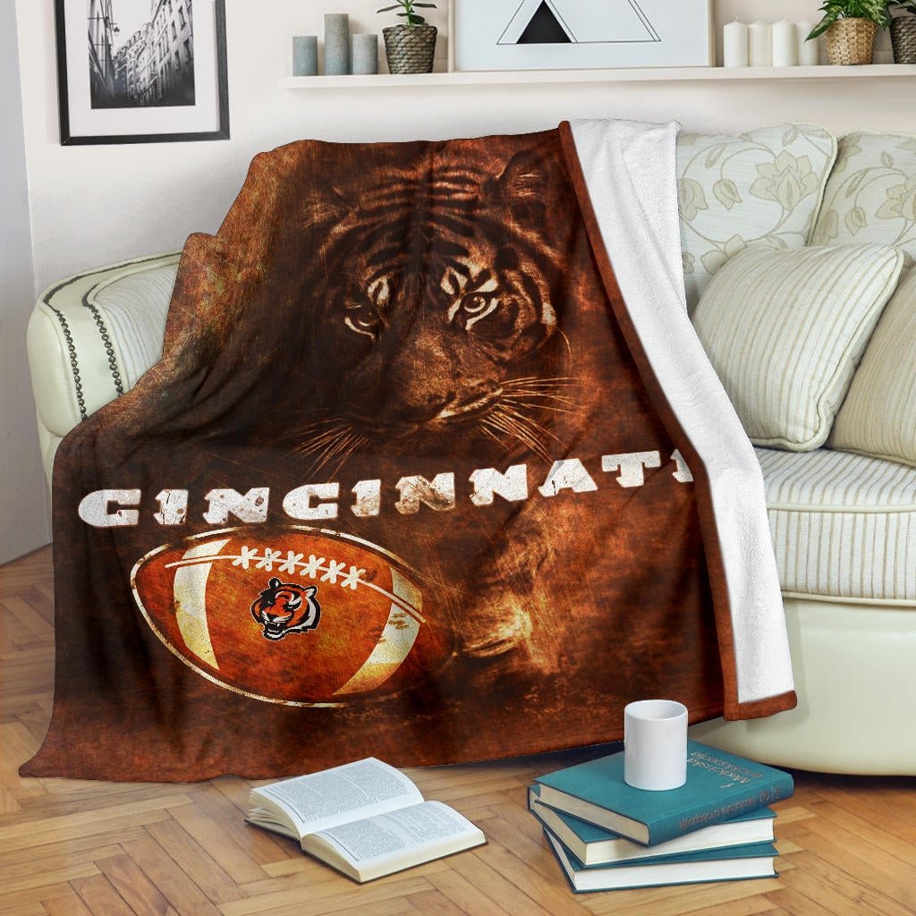 Cincinnati Bengals American Football Strong Bengal Tiger Rugby Ball Go Champion Fleece Blankets