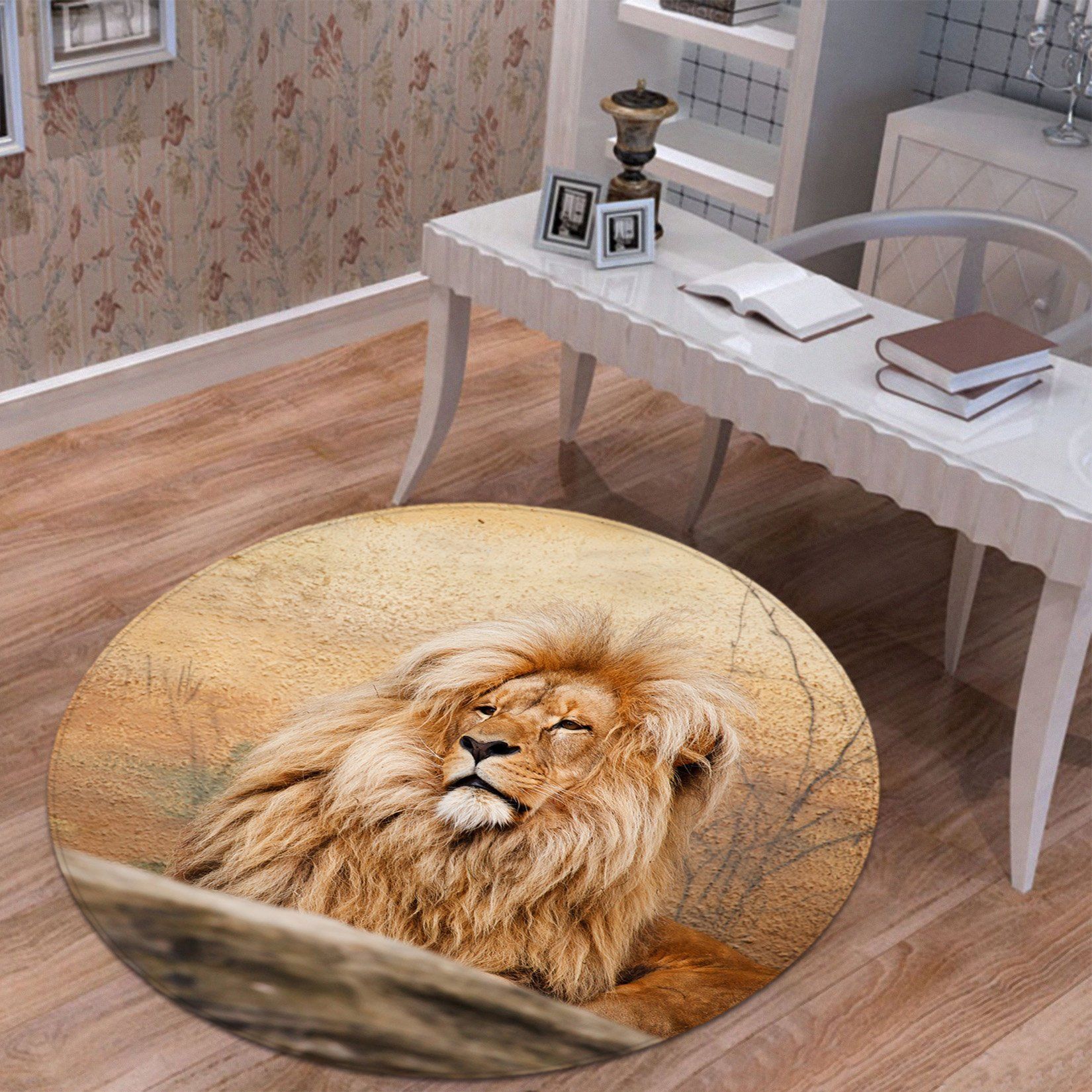 3D Wilderness Lion Lying Round Rug – Round Carpet Home Decor