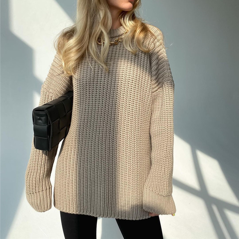 Women Knitted Sweaters O Neck Solid 2022 Autumn Winter Pullovers Long Sleeve Oversized Casual Tops Thick Office Female Sweater alx