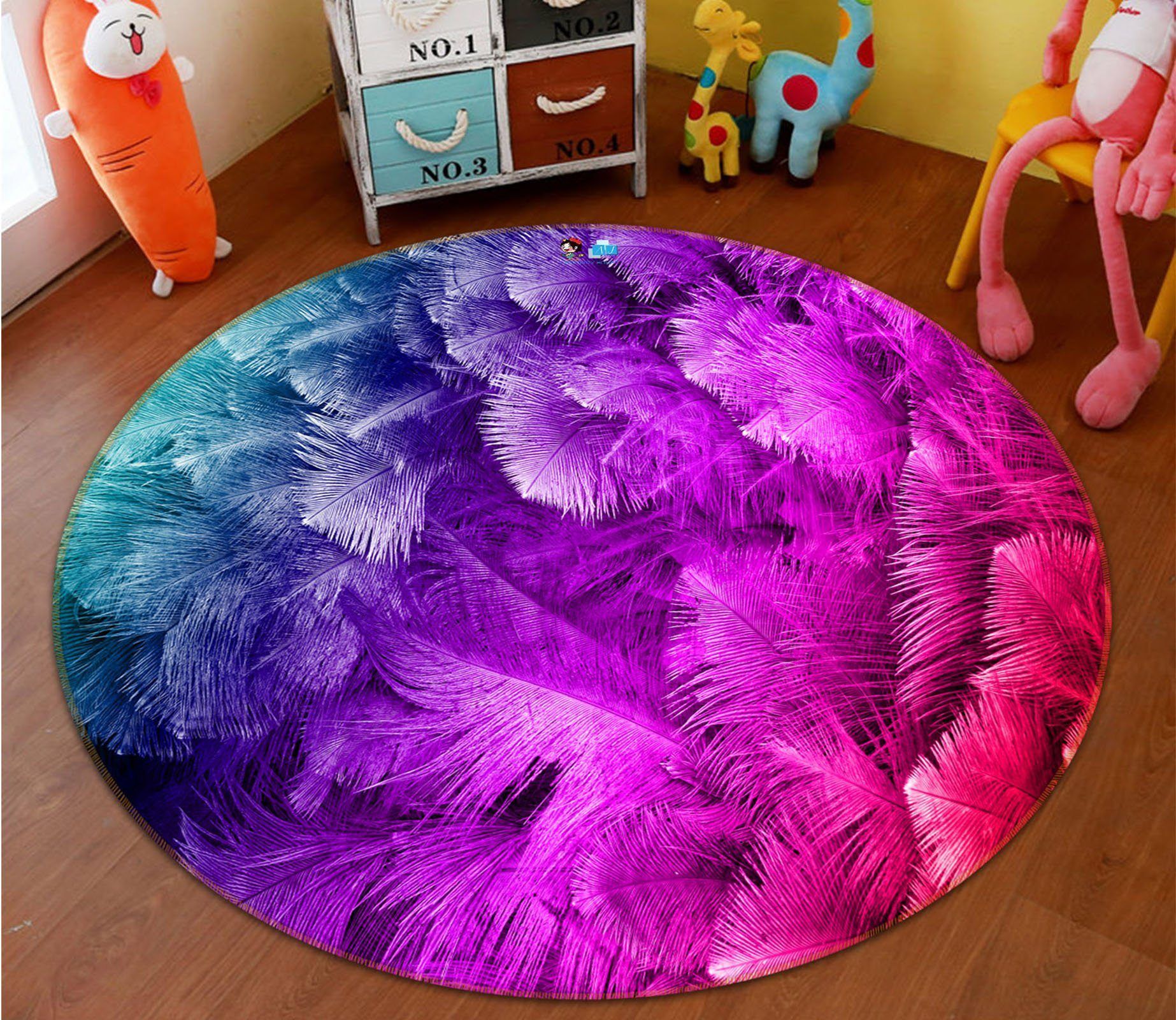 3D Beautiful Pink Feather 92 Round Rug – Round Carpet Home Decor