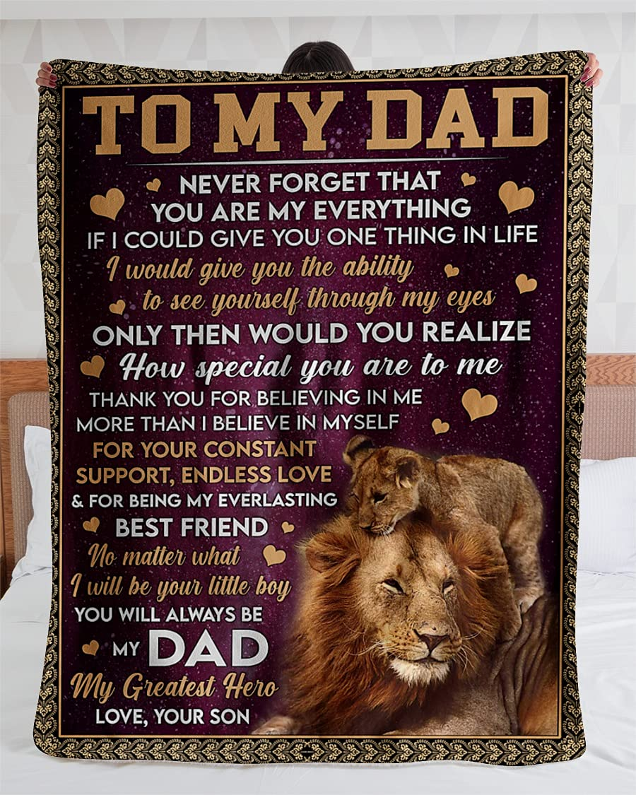 Personalized Fleece Blanket To My Dad From Son Funny Lions Hug Design Print Customized Name Throw Blankets