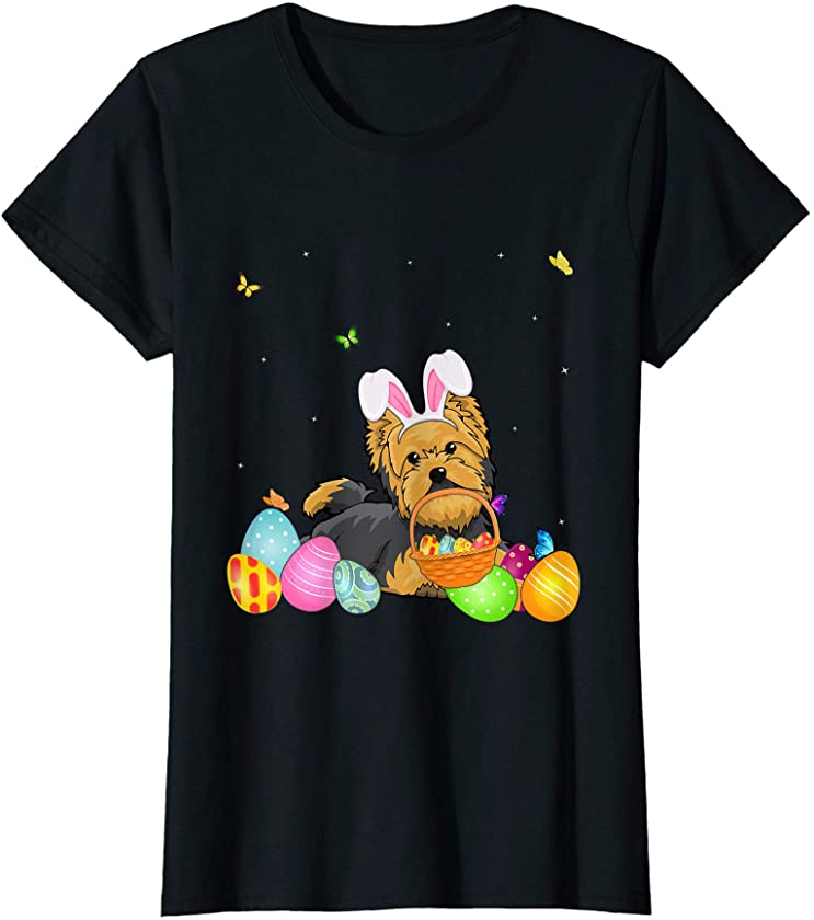 Womens Dog Mom Gift Cute Bunny Yorkshire Terrier Eggs Easter Day T-Shirt