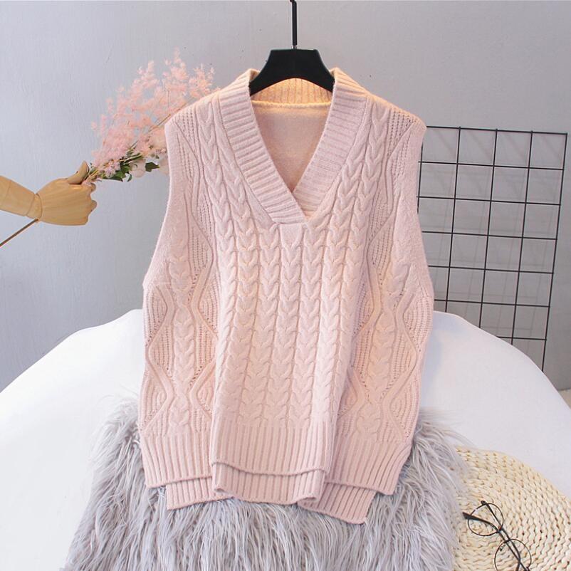 Women Twist Pullover Sweater Vest 2022 Autumn Sping New Loose Net Blue V-neck Waistcoat Korean Ladies Wool Knitted Vest alx