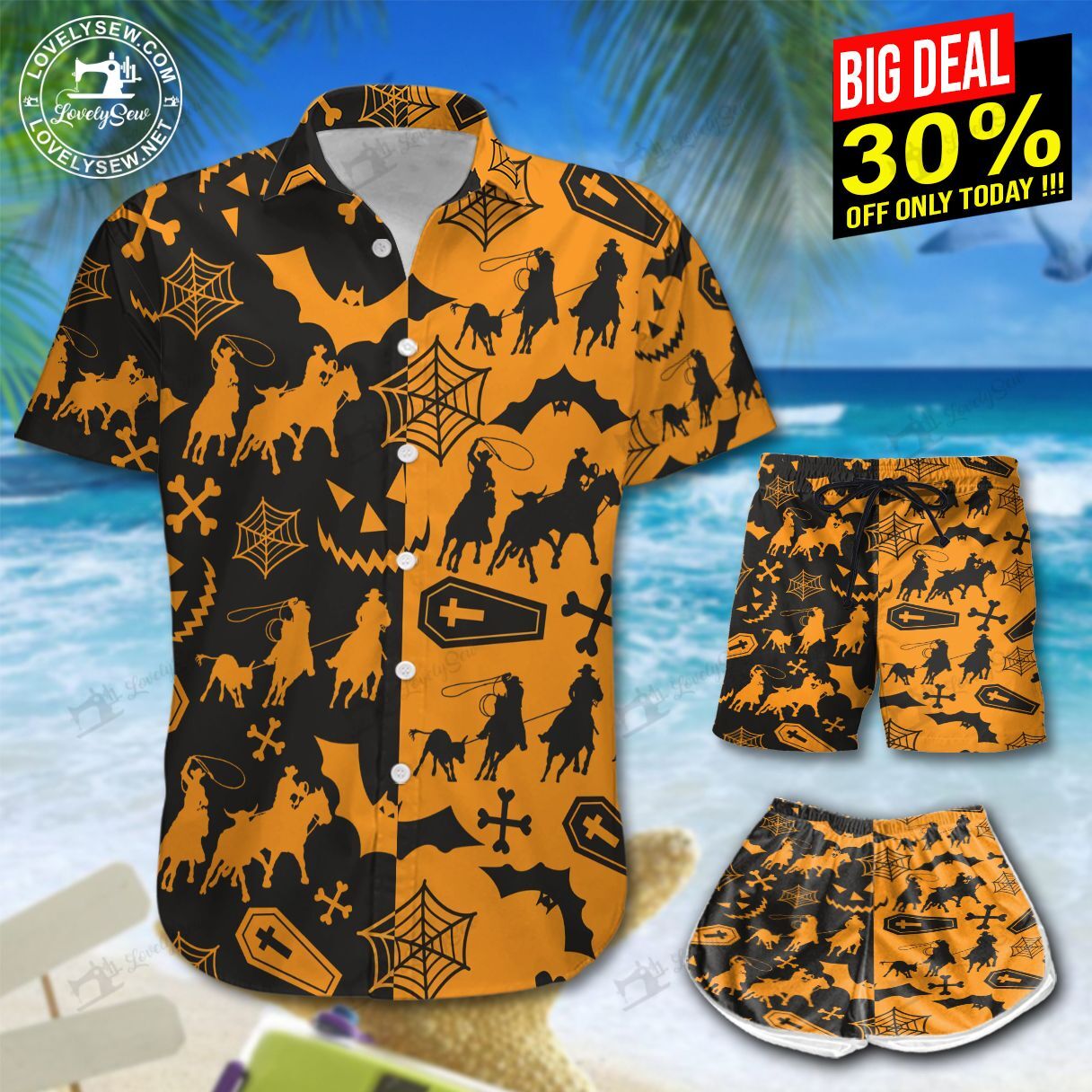 Halloween Team Roping Hawaiian Shirt Shorts Ha81181