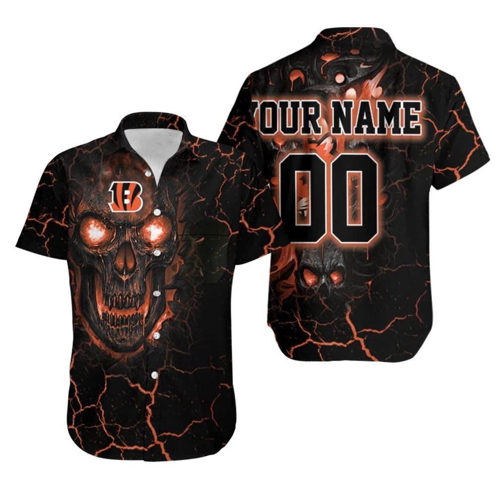 Lava Skull Cincinnati Bengals 3D Personalized Hawaiian Shirt Combo Beach