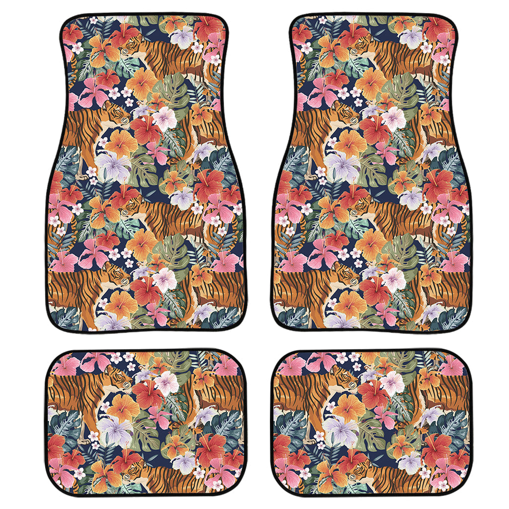 Flower And Tiger Pattern Print Front And Back Car Floor Mats, Front Car Mat