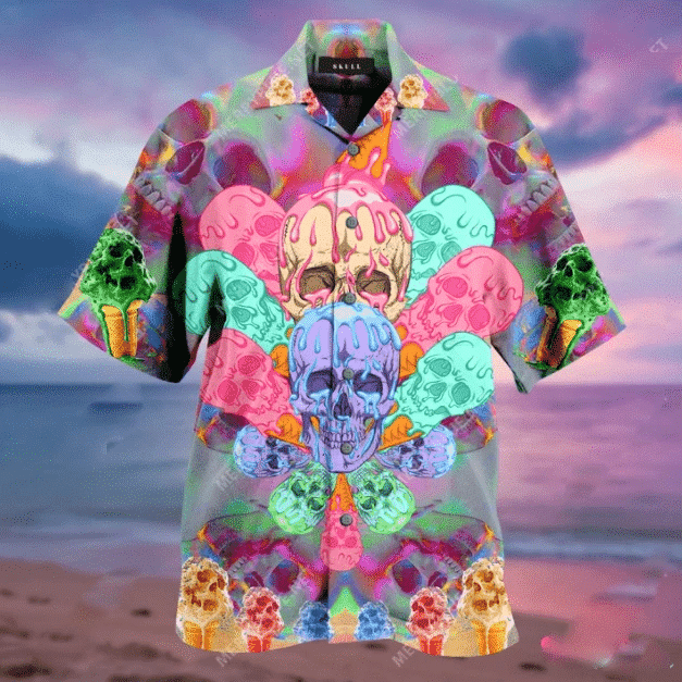 Coolling Skull Ice Cream Hawaii Aloha Shirt Va Ha40047