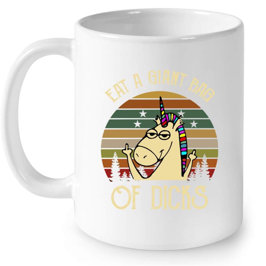 Eat A Giant Bag Of Dicks, Unicorn Funny, Classic Vintage Retro – Full-Wrap Coffee White Mug