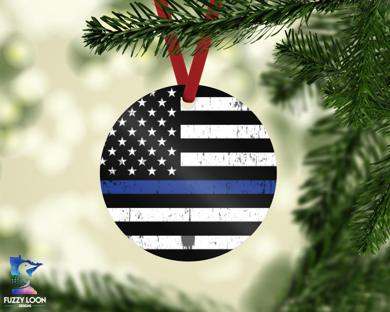 Thin Blue Line Police Ornament Christmas Ornament Christmas Gift Ideas Ceramic Circle Ornament