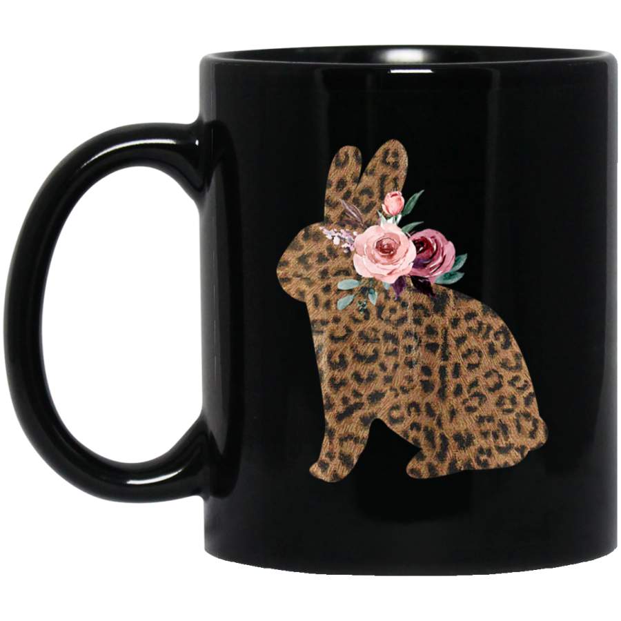 Easter Cute Gift for Her Mom Teen Girls Wife Leopard Bunny Black Mug