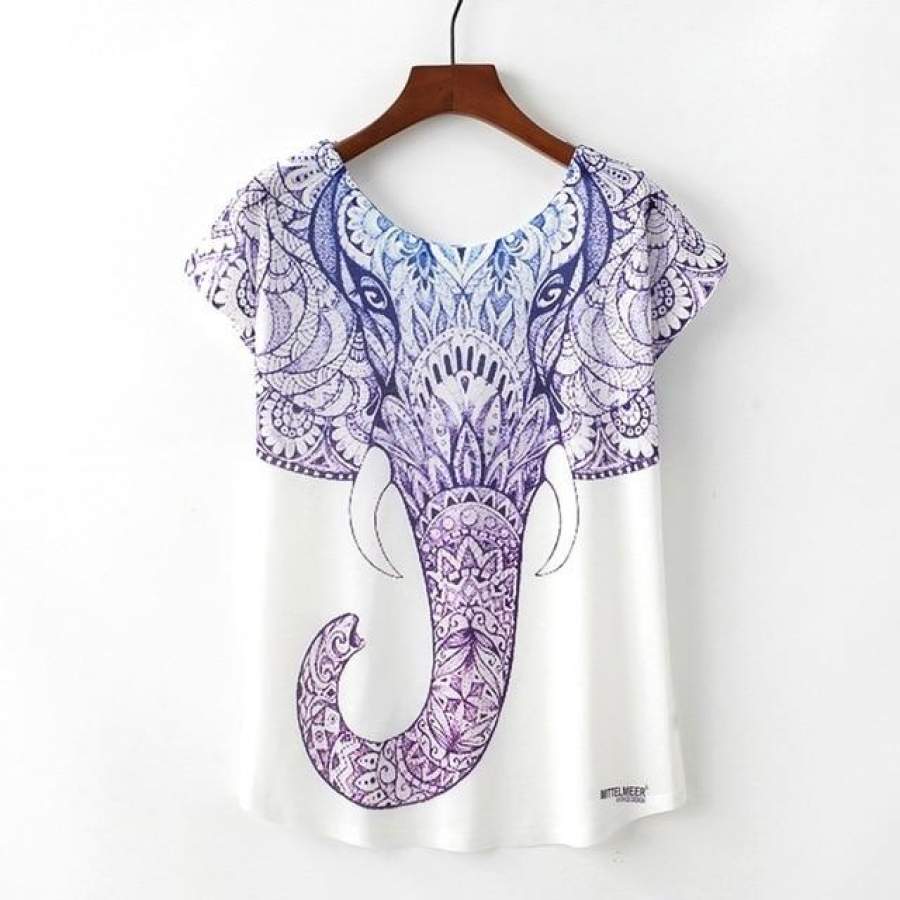 Summer Novelty Women T Shirt Harajuku Kawaii Cute Elephant Print T-shirt