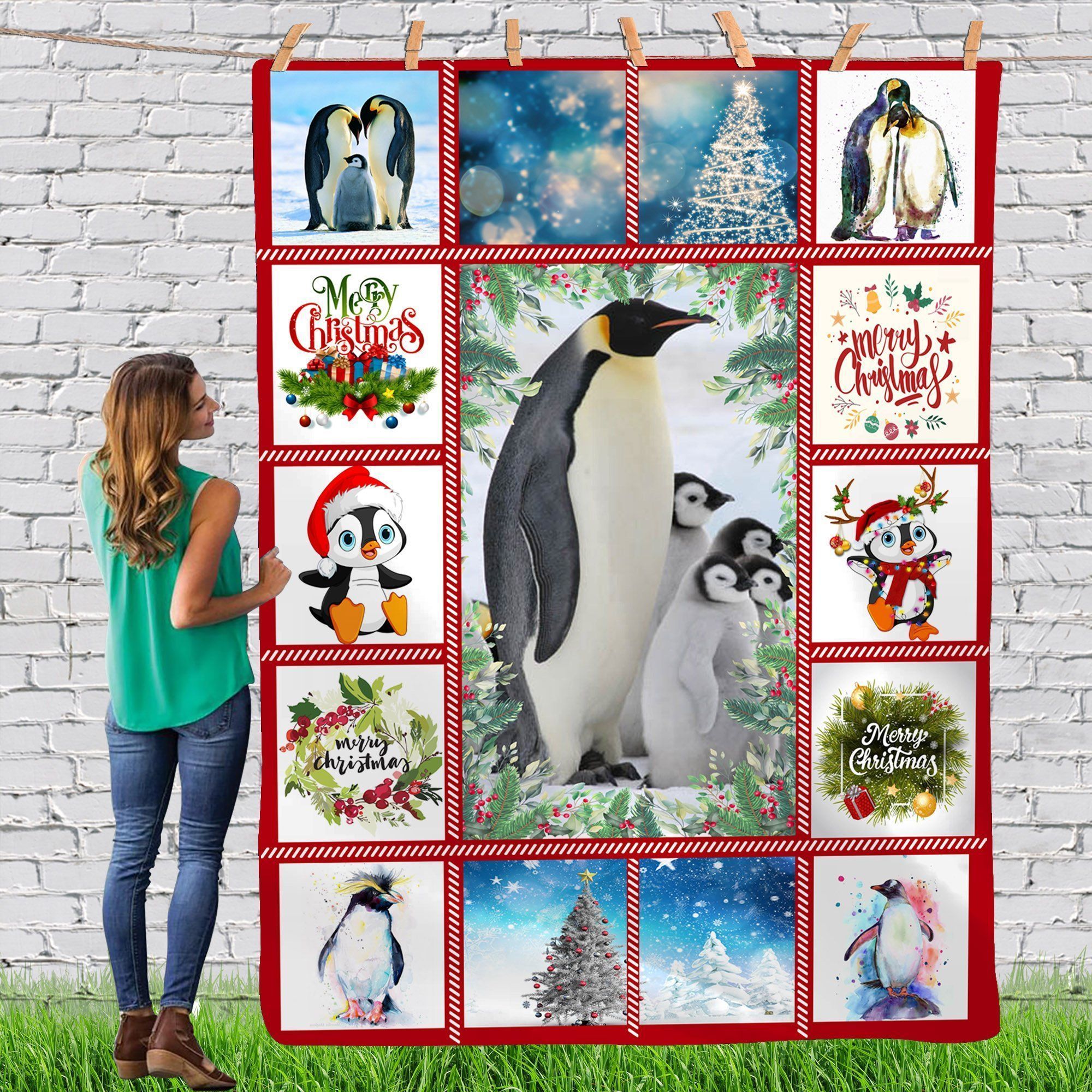 Penguin Gorgeous Merry Christmas Animal Reindeer Xmas, Custom Blankets Cozy Fleece Blanket Sherpa Blanket