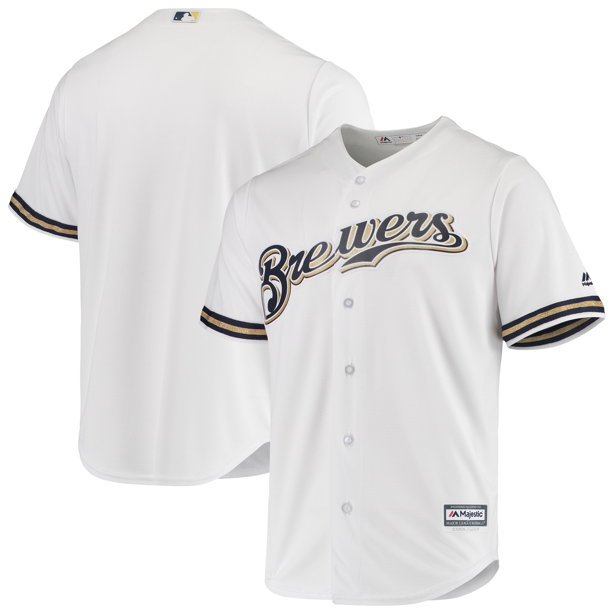 Milwaukee Brewers Majestic Home Official Cool Base Jersey – White