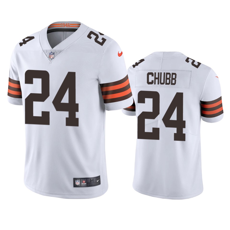 Cleveland Browns Nick Chubb White 2020 Vapor Limited Jersey – Mens