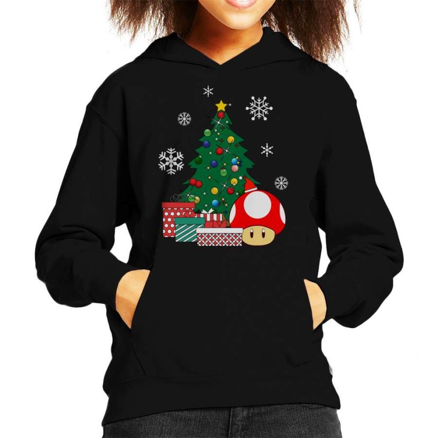 Mario Mushroom Around The Christmas Tree Kid’s Hooded Sweatshirt