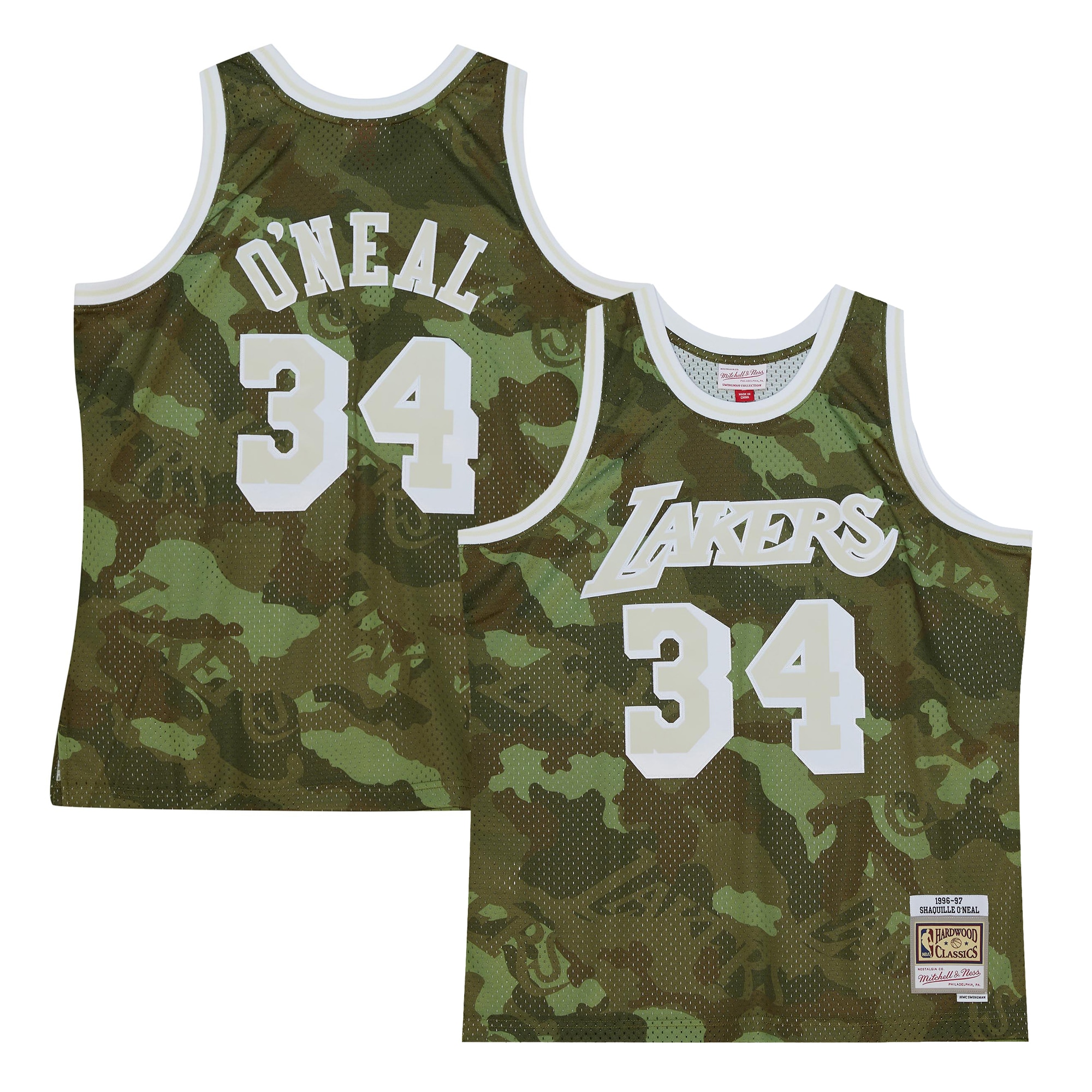 Shaquille O'Neal Los Angeles Lakers Mitchell & Ness Hardwood Classics 1996/97 Ghost Green Swingman Jersey – Camo