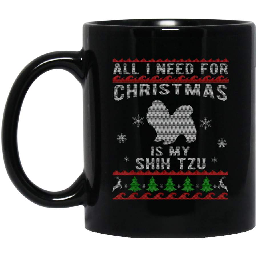 Ugly Christmas Style Shih Tzu Dog Funny 11 oz 15 oz Mug Black