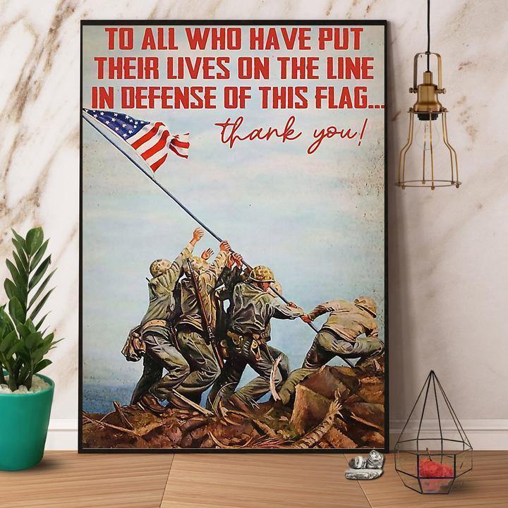 Veteran Thank You To All Who Have Put Their Lives On The Line Us Gift For Family Wall Art Home Decor Canvas Prints Matte Canvas