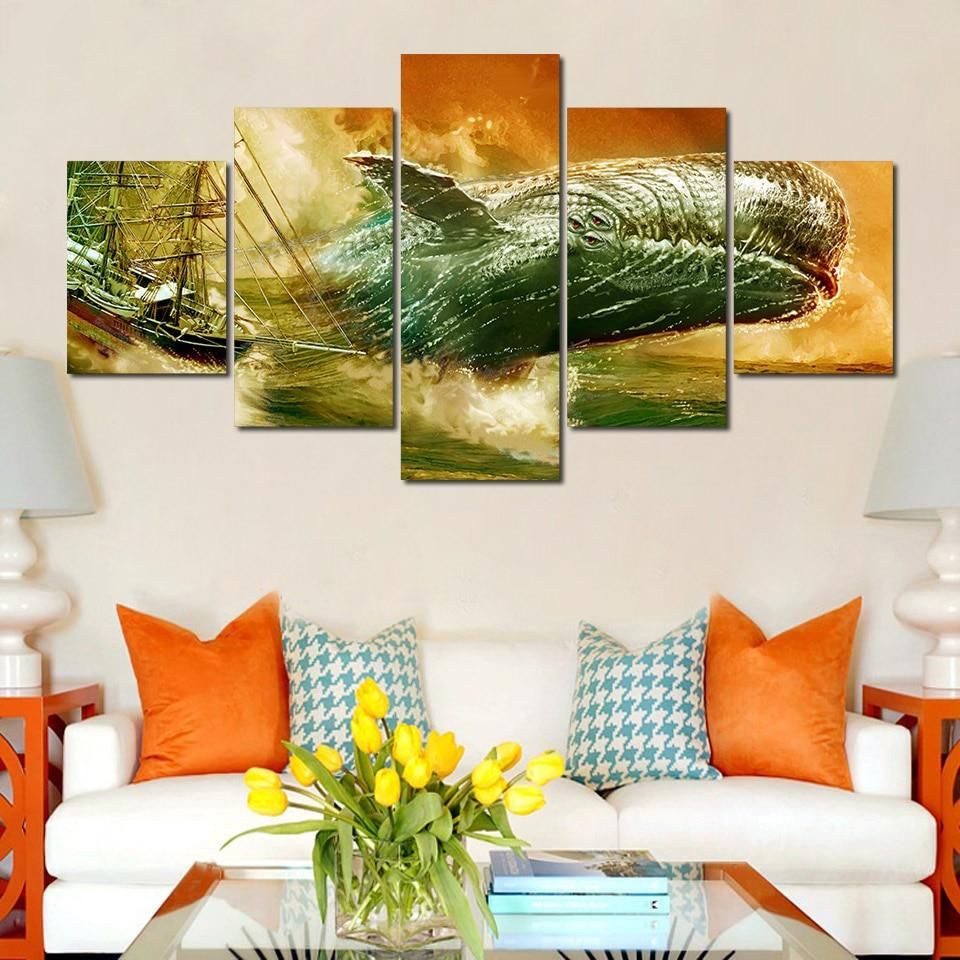 Whale 24 Animal 5 Panel Canvas Art Wall Decor