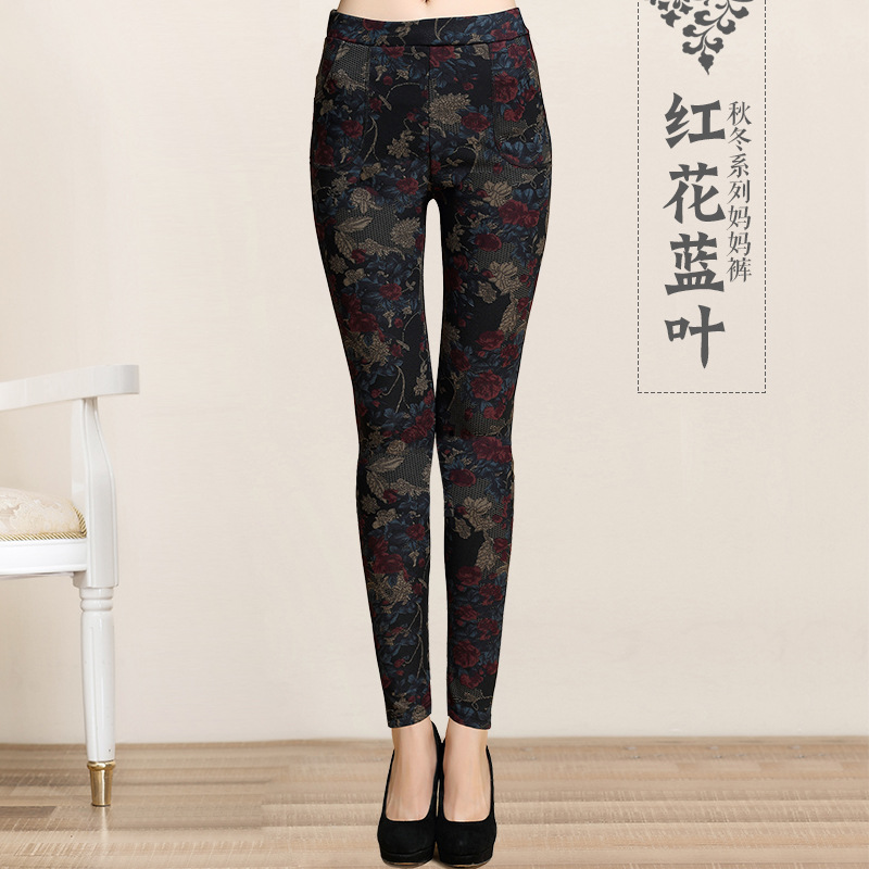 women thick warm fleece winter leggings mujer leopard plaid floral spliced patten legging lady stretch skinny pants alx