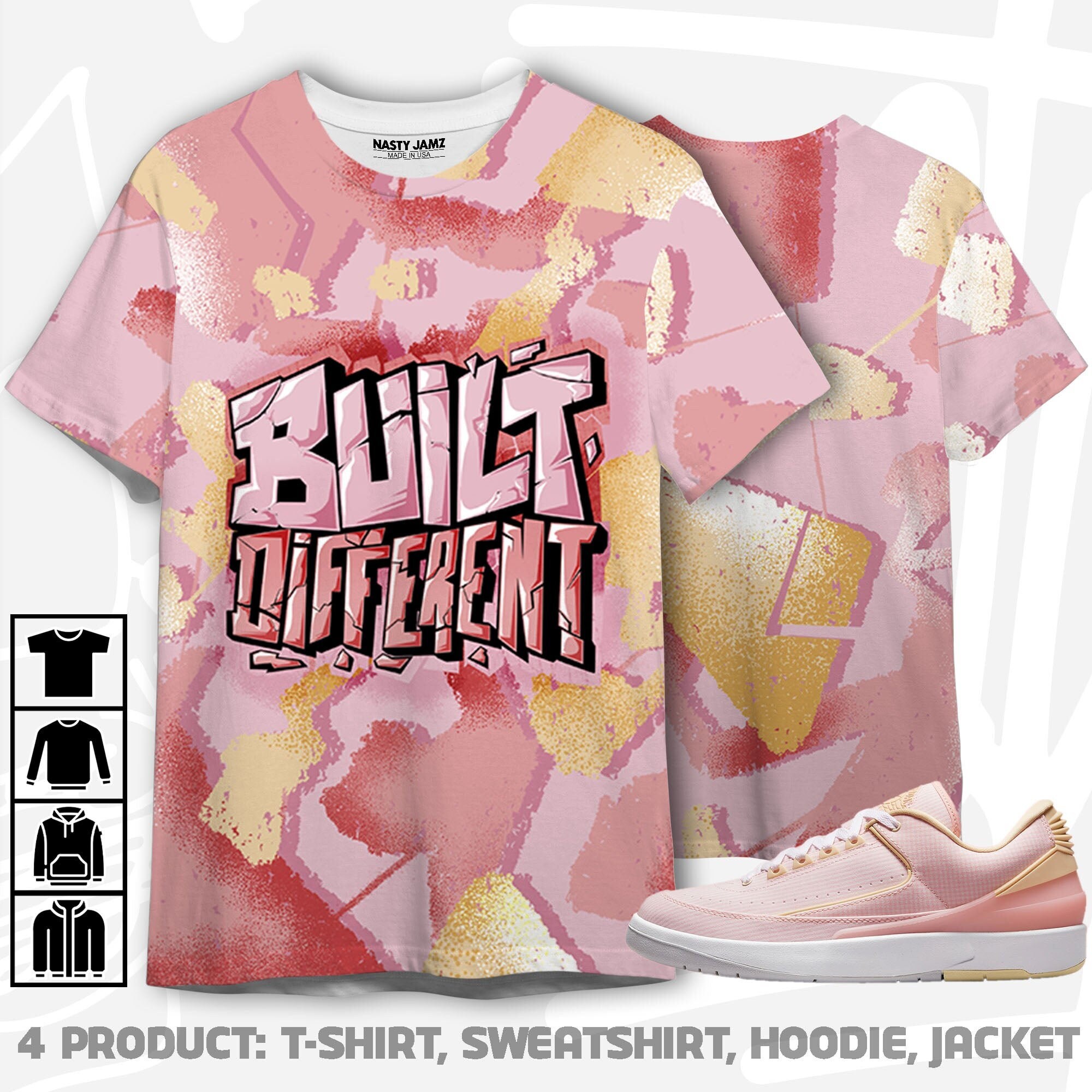 Built Different 3D Broken Unisex tees match Jordan 2 Low Craft Atmosphere  Built Different Tees , Shirt match To Sneaker
