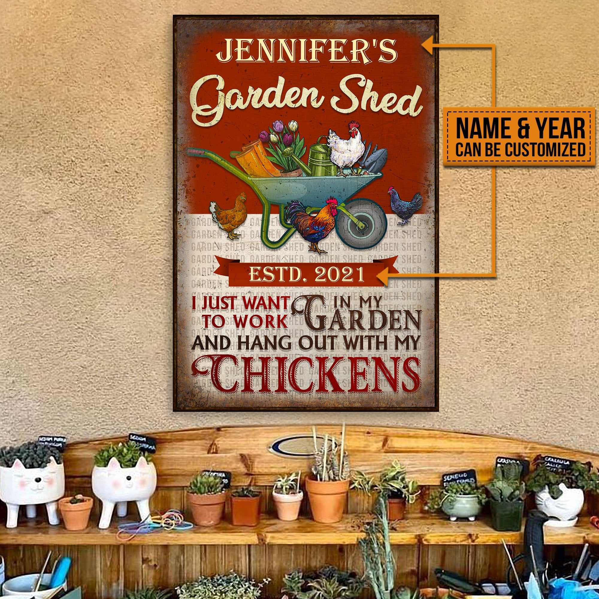 Aeticon Gifts Personalized Chicken Garden Shed I Just Want To Work Canvas Mom Dad Gift Home Decor