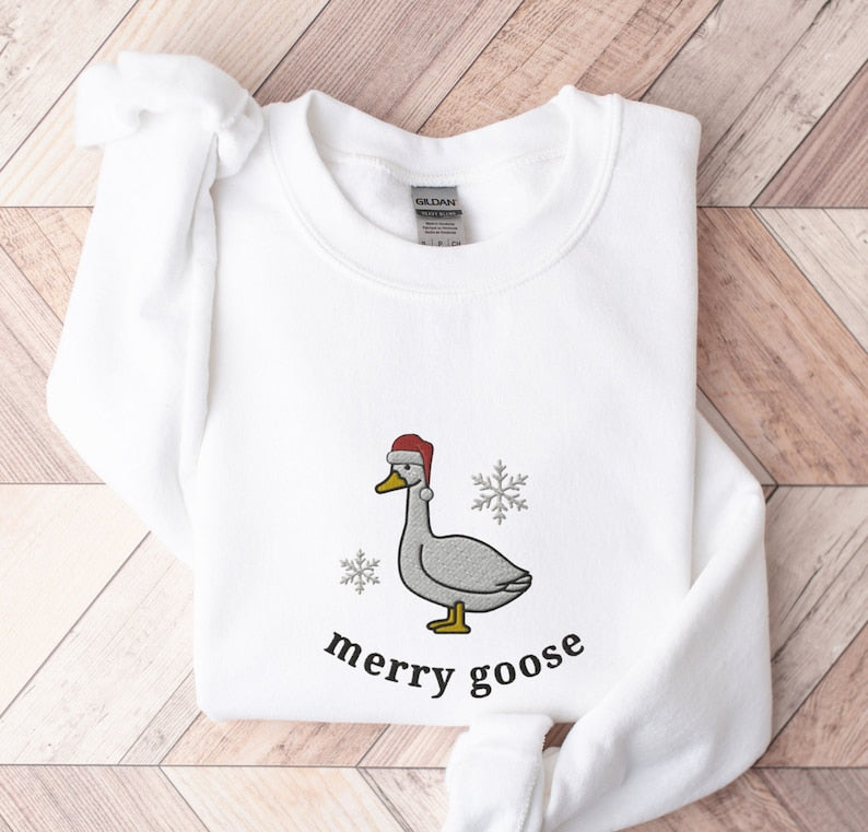 Goose Christmas Embroidered Sweatshirt 2D Crewneck Sweatshirt All Over Print Sweatshirt For Women Sweatshirt For Men Sws5359