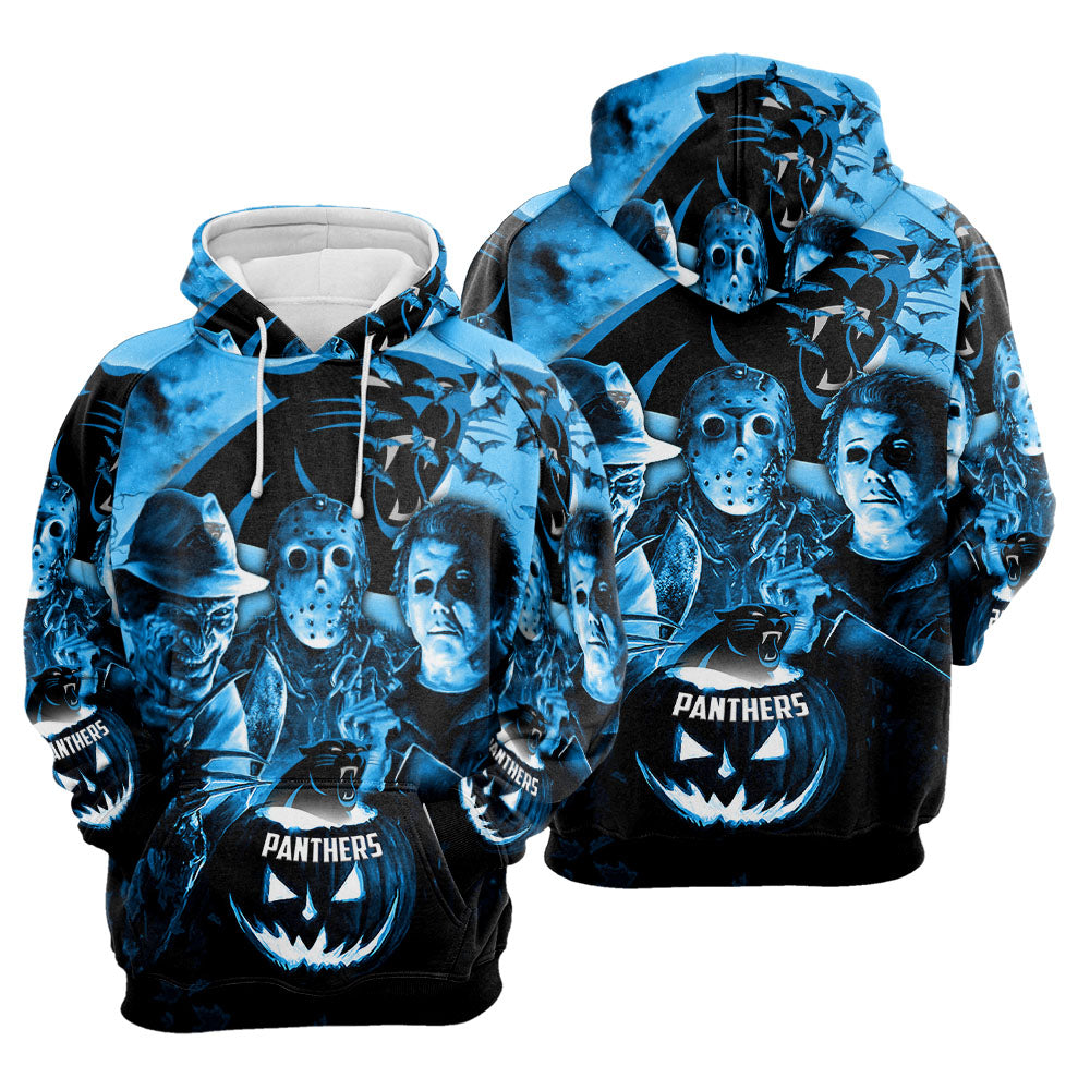 Carolina Panthers Hoodies 3D Halloween Horror Night Sweatshirt