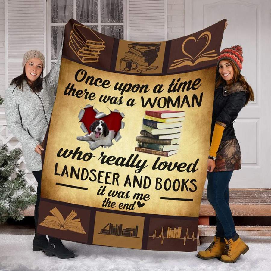 Custom Blanket Landseer Dog And Books Blanket – Fleece Blanket