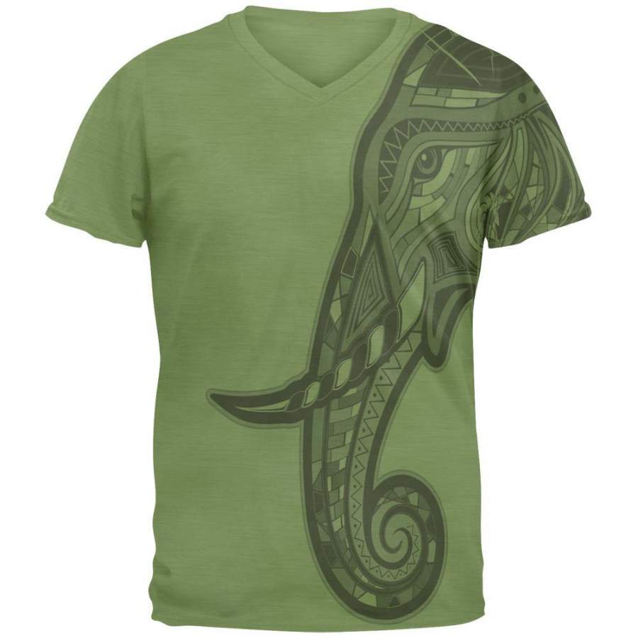 Tribal Mosaic Elephant Mens V-Neck T Shirt