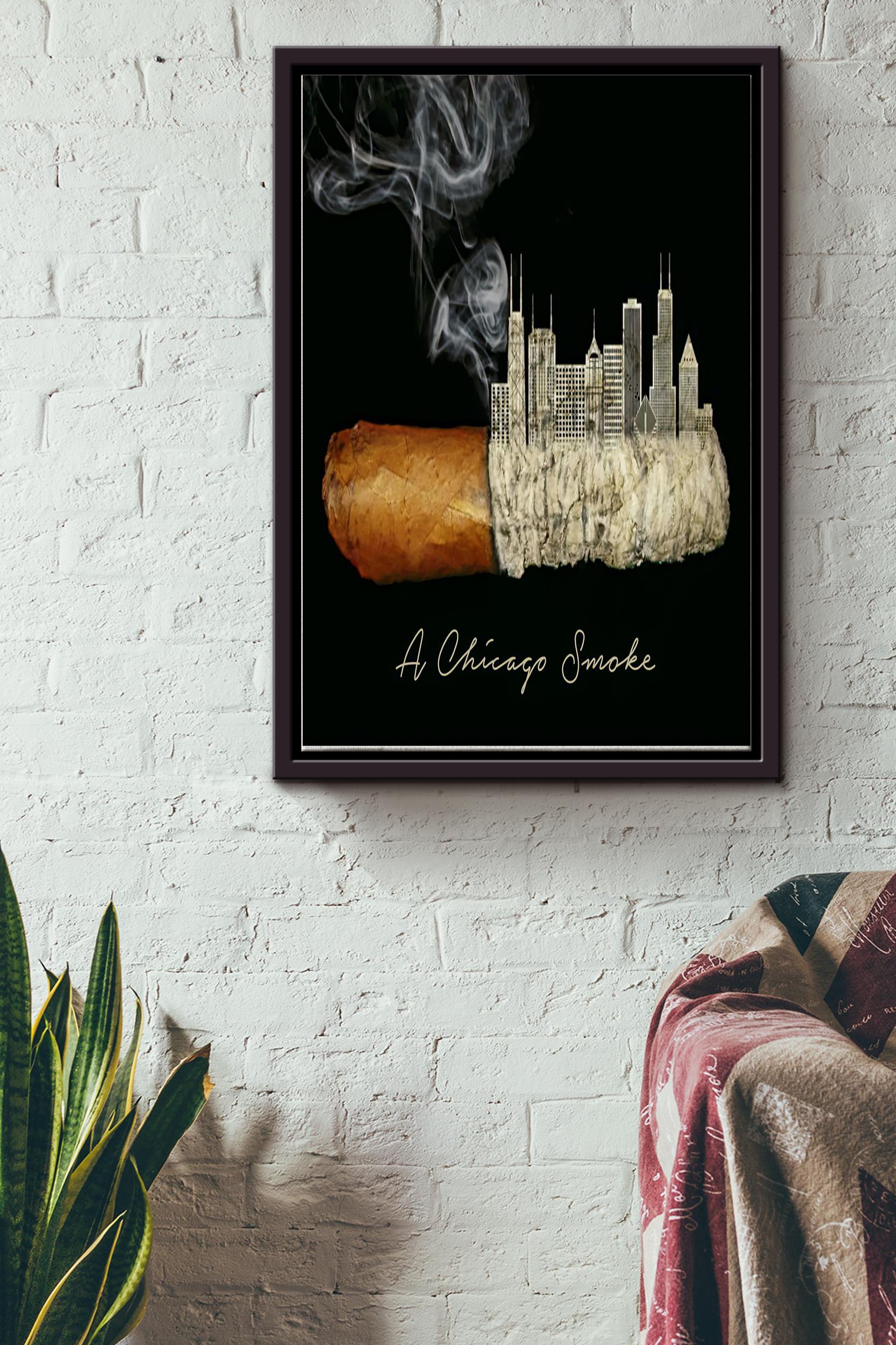 A Chicago Smoke Poster – Home Decor Wall Art – Gift For Cigarette Fan, Smoker, Tobacco Fan Framed Matte Canvas