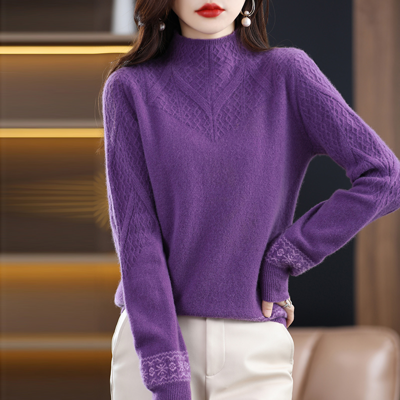 Autumn Winter New Cashmere Knitted Half Turtleneck Pullover Ladies Loose Color 100% Pure Wool Sweater Korean Version Of Fashion alx