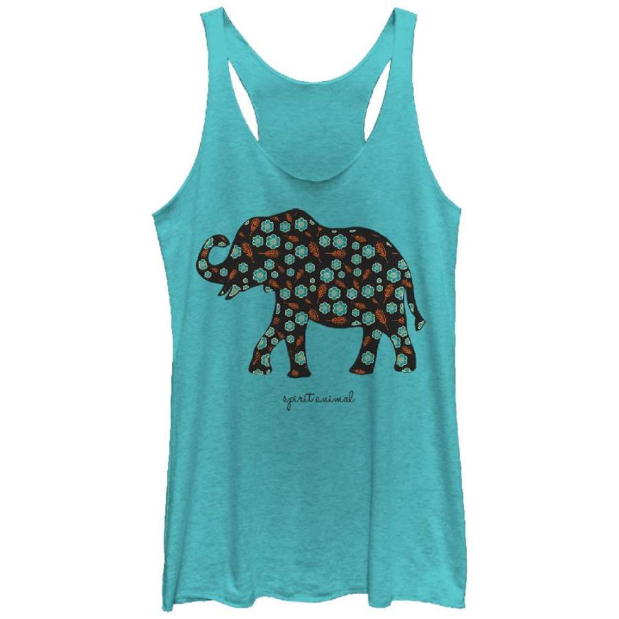 Lost Gods Women’s Floral Print Elephant Spirit Animal  Racerback Tank Tahiti Blue