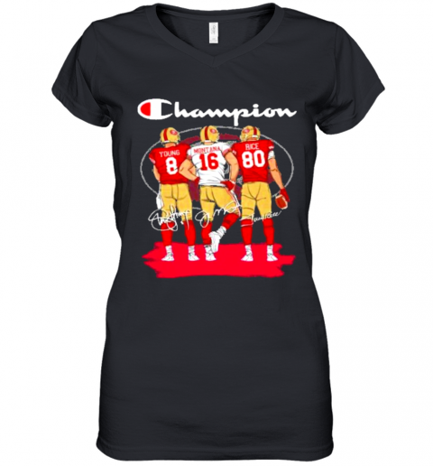 Champions San Francisco 49Ers Young Montana Rice Signatures Women’S V-Neck T-Shirt