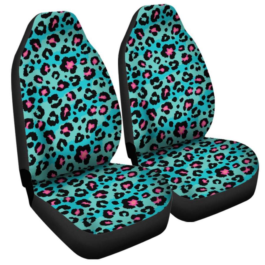 Turquoise And Pink Leopard Print Universal Fit Car Seat Covers