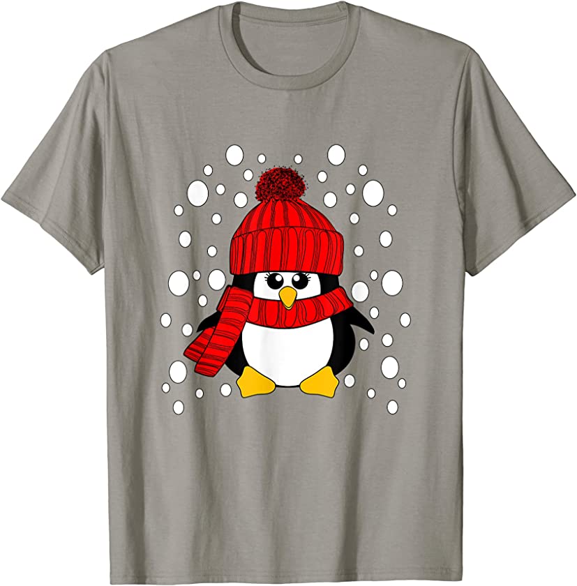 Christmas Snow Penguin Red Hat Stocking Stuffer T-Shirt