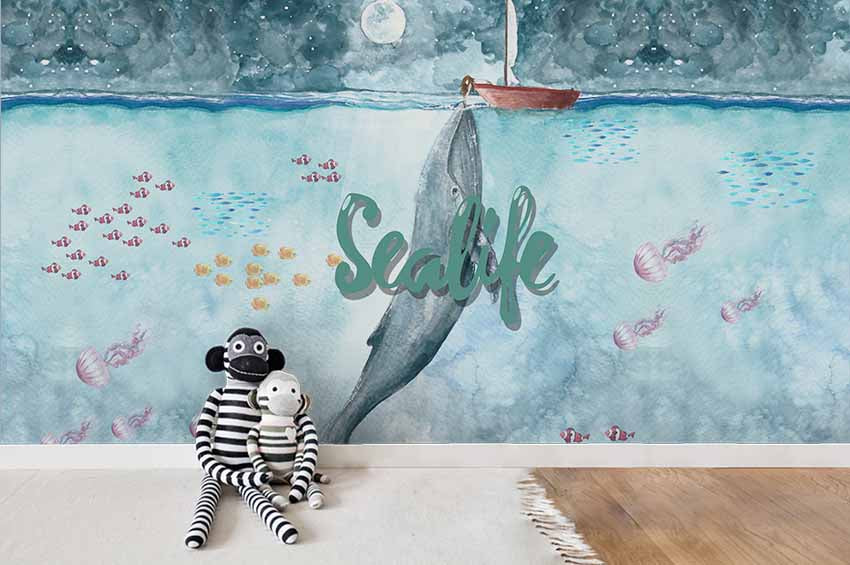 3D Cartoon Sea Animal Dolphin Wall Mural Wallpaper Lqh 92