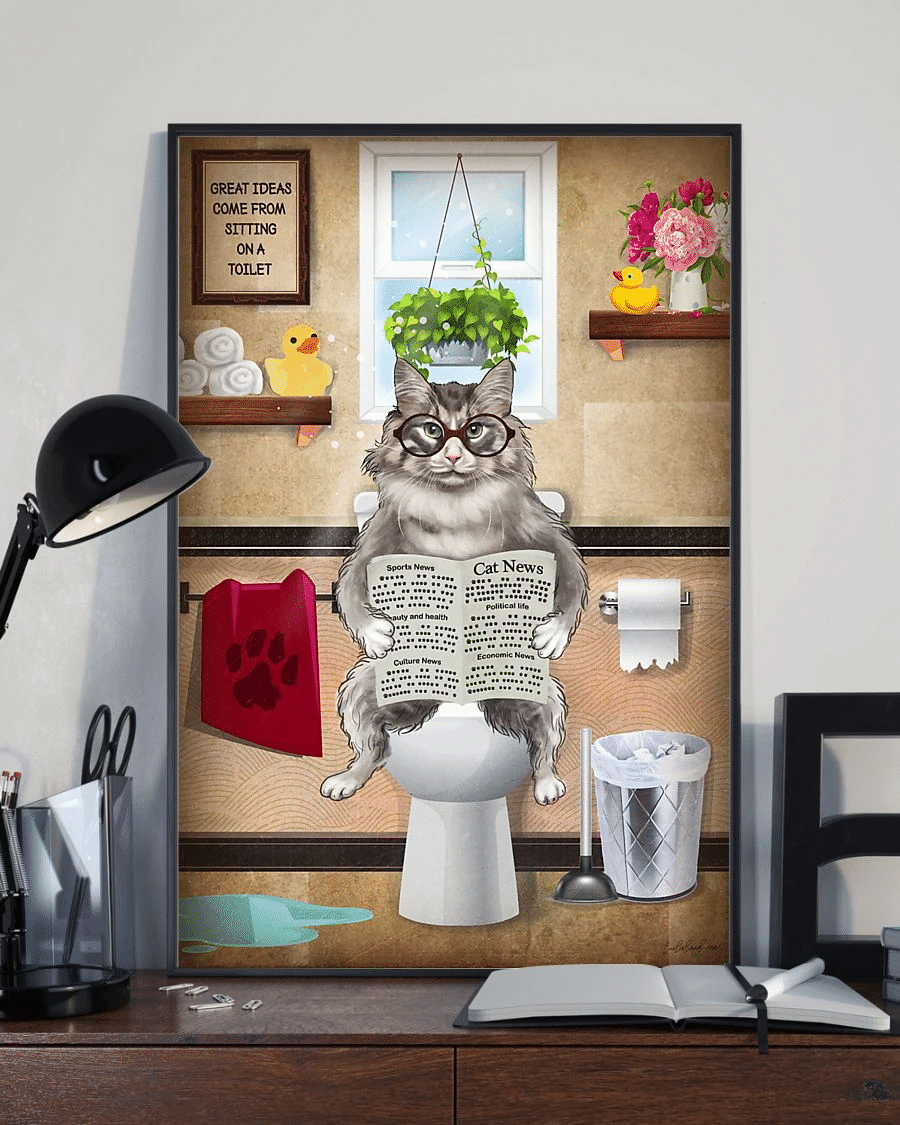 British Longhair Cat Toilet Funny Poster Canvas – Cats Loves Home Decor Wall Art Evg80451