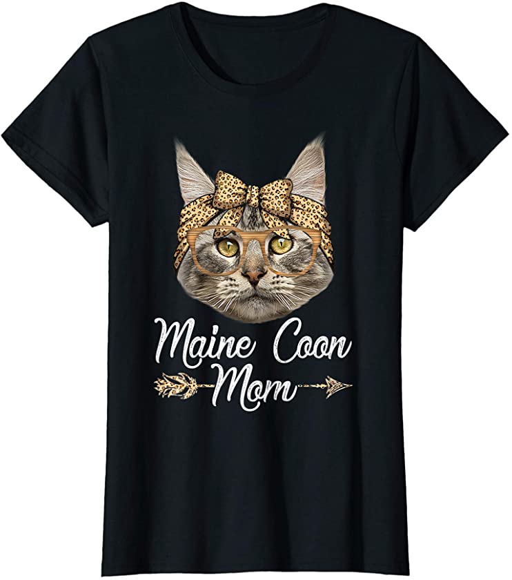 Womens Cute Maine Coon Mom Leopard Cat Mom Mother’s Day T-Shirt