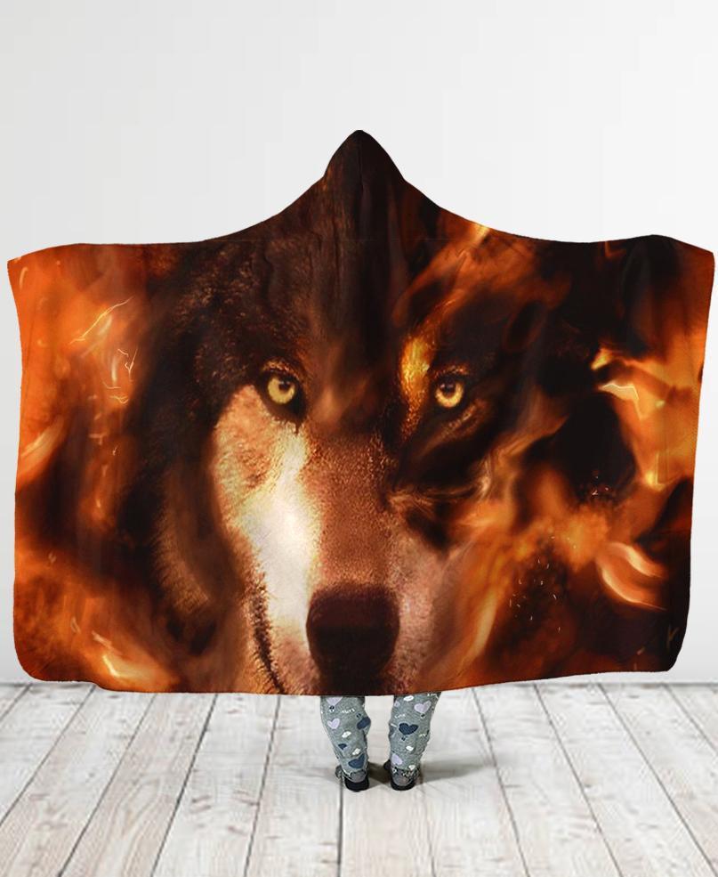 Welcomenative Wolf Native Hooded Blanket, All Over Print, Native American