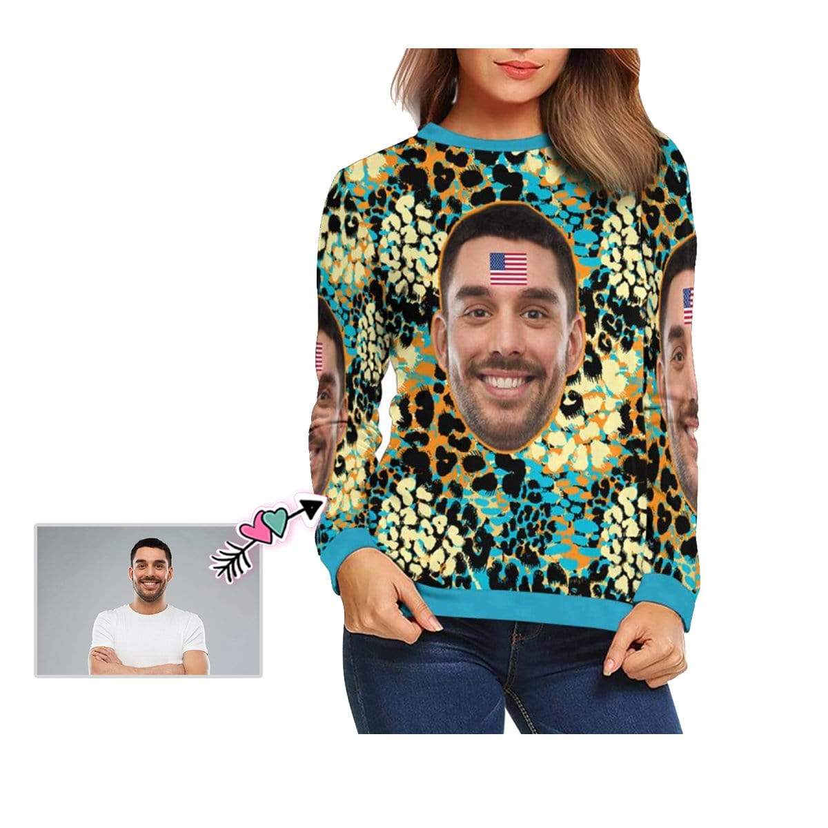 Custom Boyfriend Face Leopard Women’S Crewneck Sweatshirt