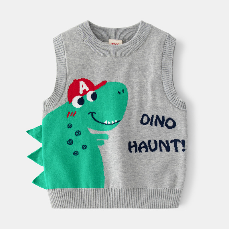 2-8T Dinosaur Boys Sweater Tank Toddler Kid Baby Boys Clothes Autumn Winter Knit Top Sleeveless Vest Infant Knitwear Outfit alx