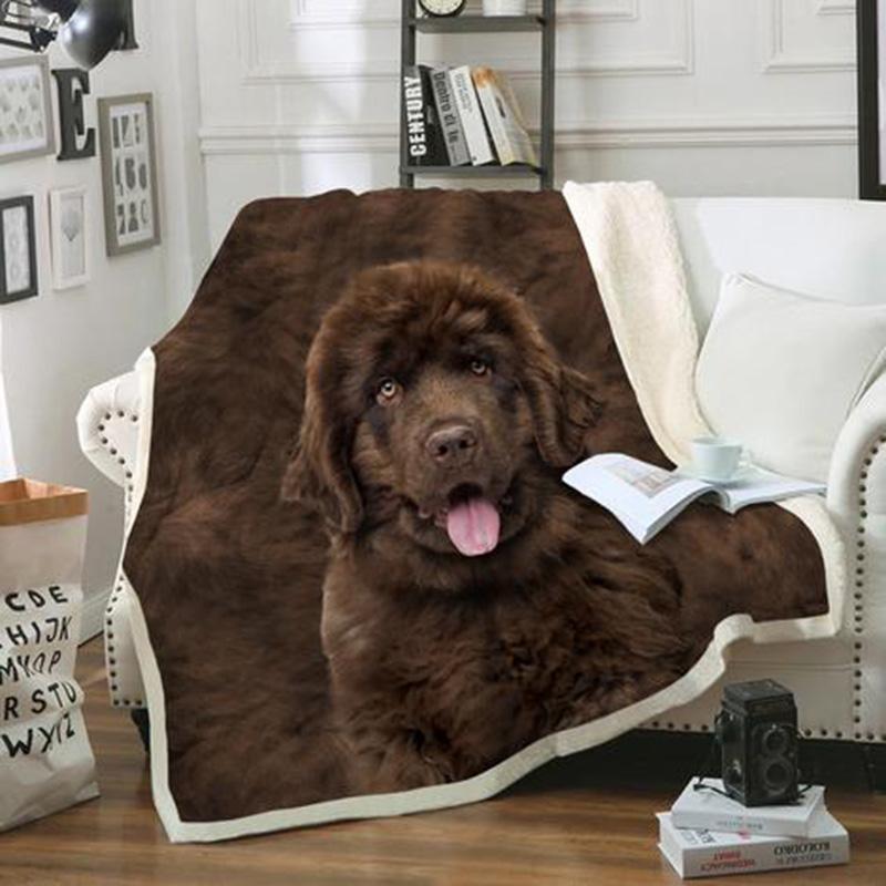 Newfoundland Dog Portrait Fur Printed Blanket