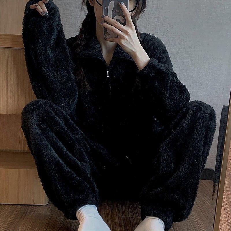 2021 Winter Women’s Pajamas Sets Zip Up Turtleneck Tops Trouser Suits Warm Women’s Home Clothes Pajama Sets Home Suit for Women alx