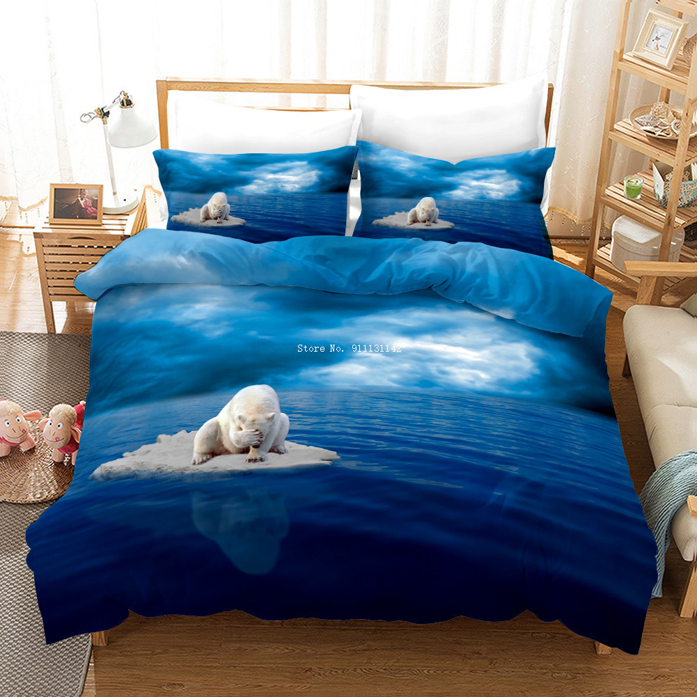 3D Polar Bear Dolphin Printed Bedding Set Ocean Glacier Landscape Down Quilt Cover Pillowcase Bedroom Decoration Duvet Covers